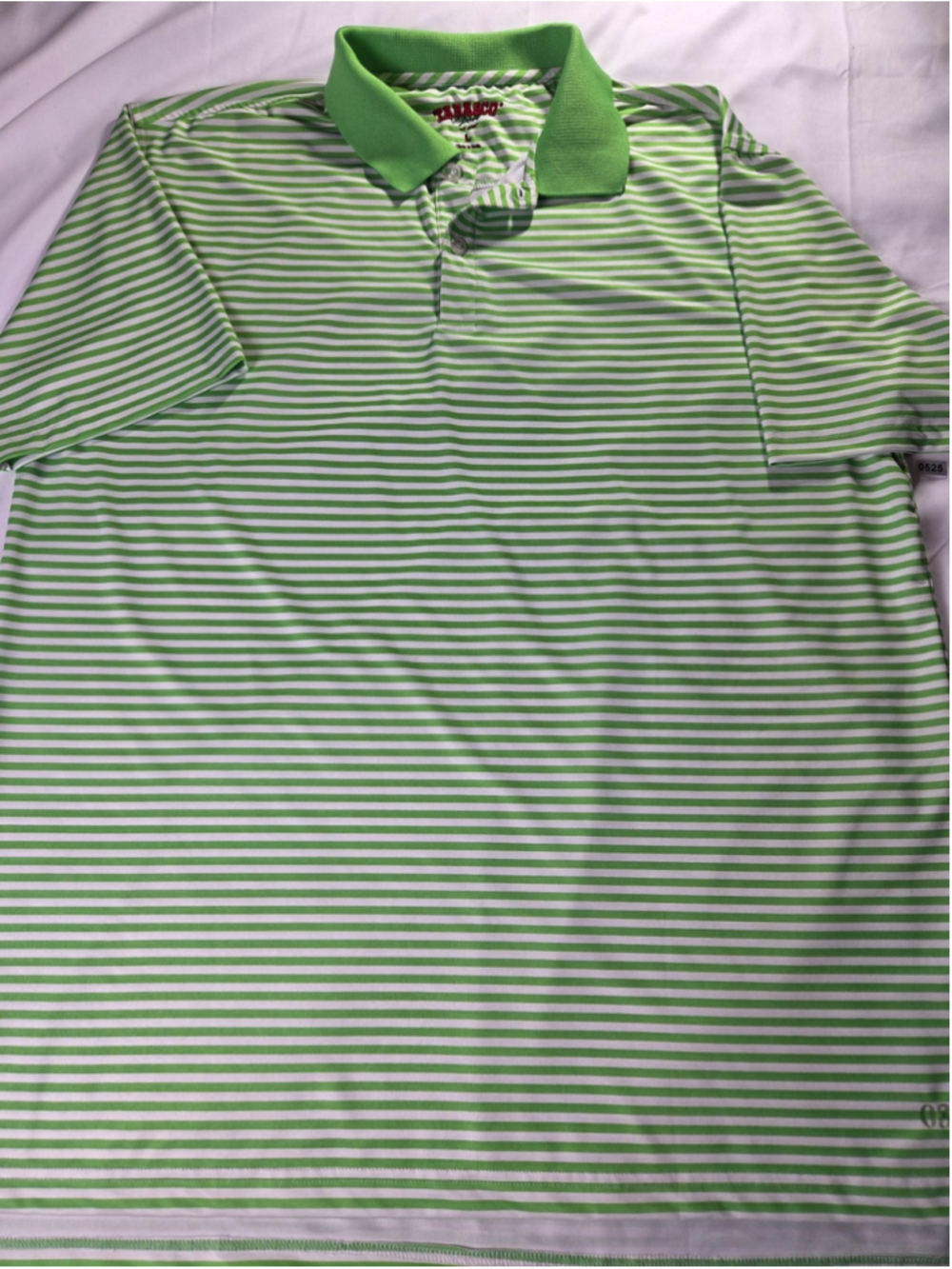 Tabasco 032 Dry Sport Men’s Polo Shirt Size L Lime Green White Stripe Poly #525